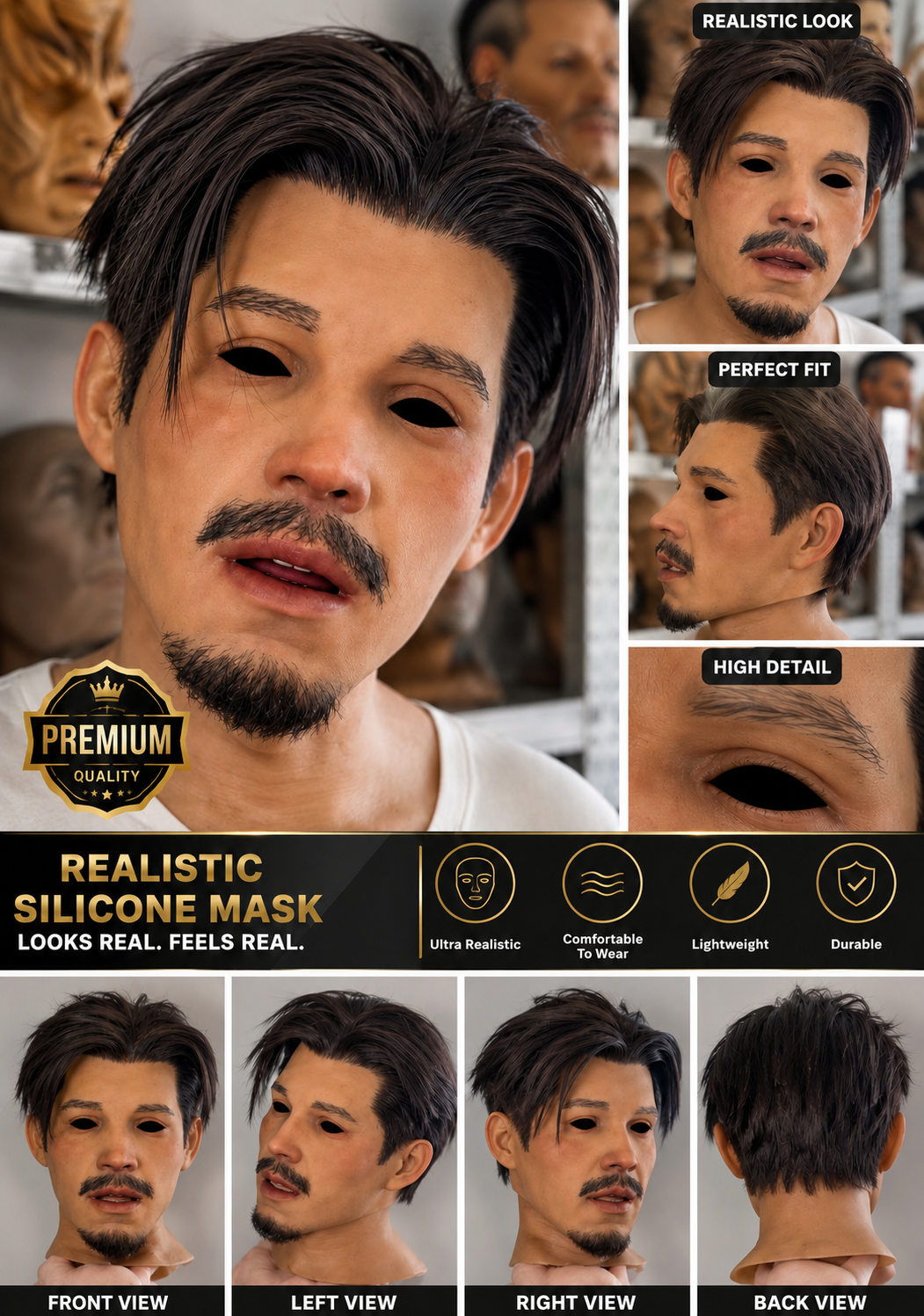 VENTAMASK Adult Male Light Skin HD Full Face Realistic Silicon Mask - Image 3